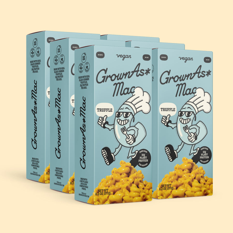 GrownAs* Foods, The Truffle plant based mac and cheese in full 6 packs.