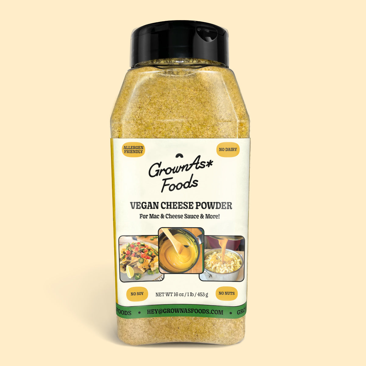 GrownAs* Foods, Vegan cheese powder for mac and cheese sauce and more!
