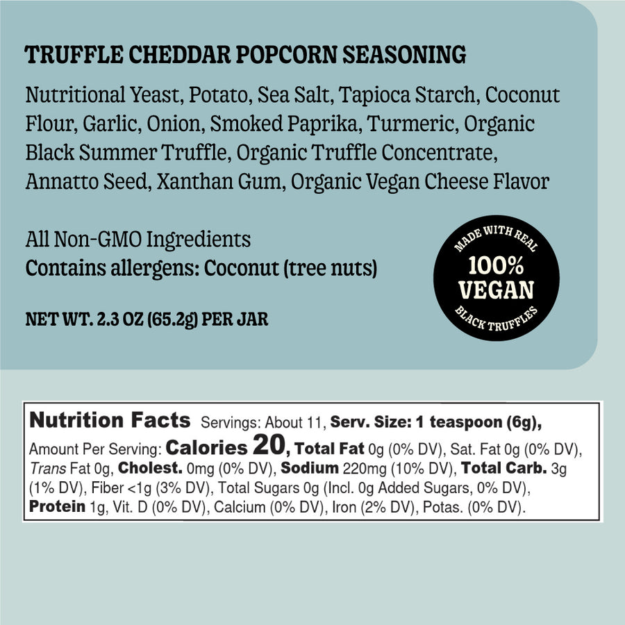 GrownAs* Foods, The truffle cheddar popcorn seasoning  information and nutrition facts.