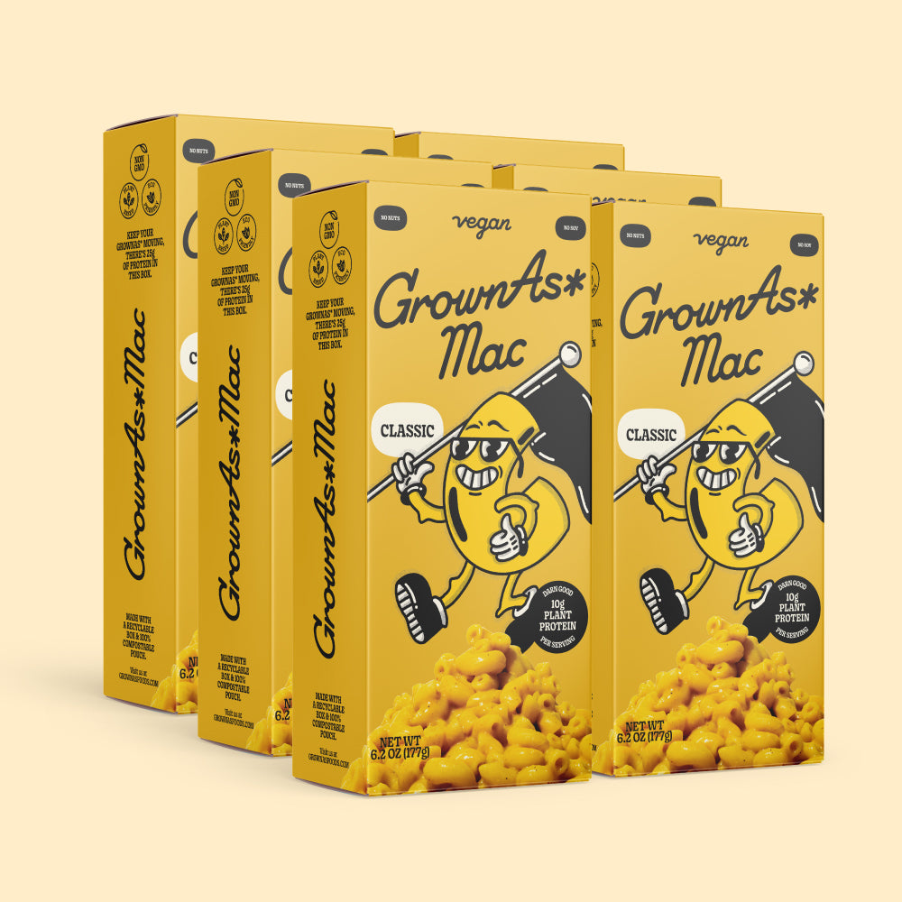 GrownAs* Foods, The classic plant based mac and cheese in full 6 packs.
