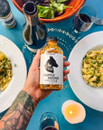 Truffle hound hot sauce on vegan pasta 